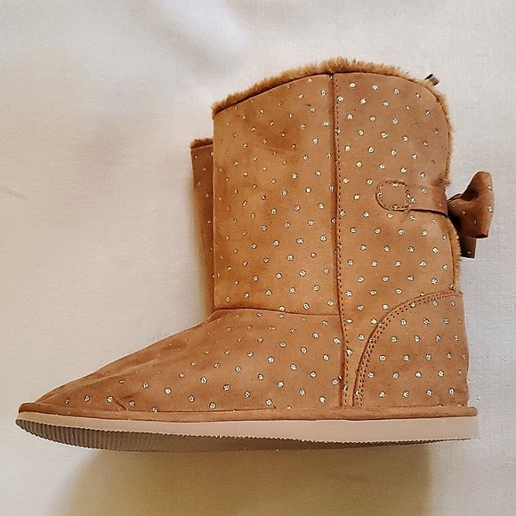 Crazy 8 Girls Golden Brown Faux Fur Lined Faux Suede Boots Glitter Dots Size 2 - Picture 9 of 13
